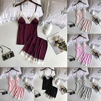 Fankle Womens Pyjamas Set Sexy Lace Trim Satin Sale Sleepwear Babydoll