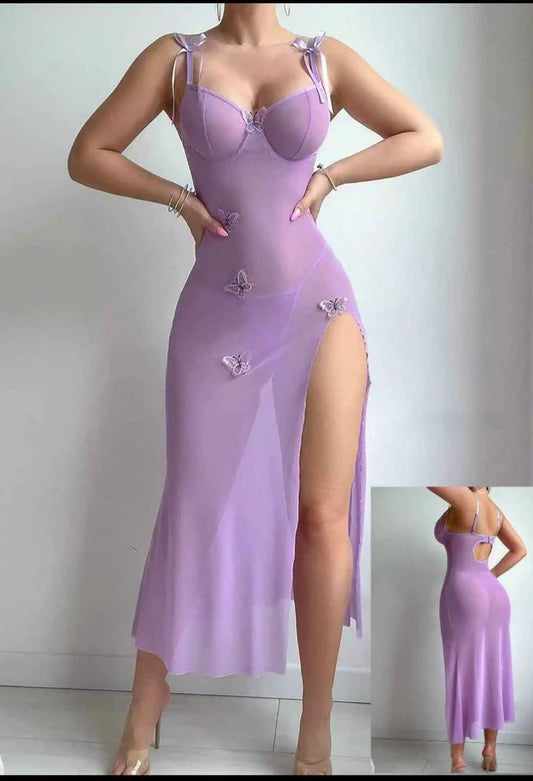 Enchanted Purple – Silk & Scalloped Lace Nightgown